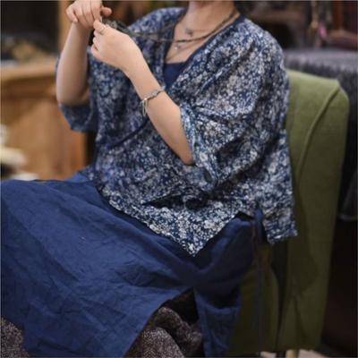 Женские винтажные рубашки с принтом ремня и цветочным принтом, осенние блузки свободного кроя в китайском стиле