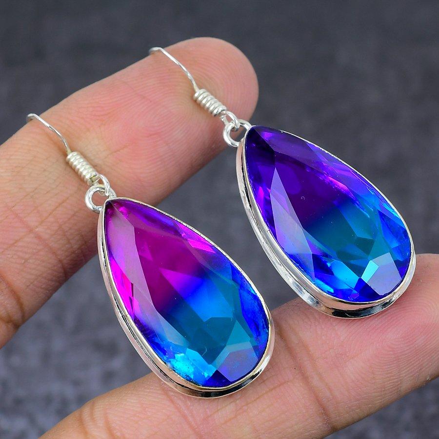 Bi-Color Tourmaline Gemstone 925 Sterling Silver Jewelry Earring 1.97"
