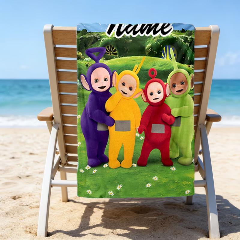 1pc Teletubbies2 Beach Towel with Custom Name, Beach/Swimming/Bath/Picnic/Camping Towel, Suitable for Seaside Beaches