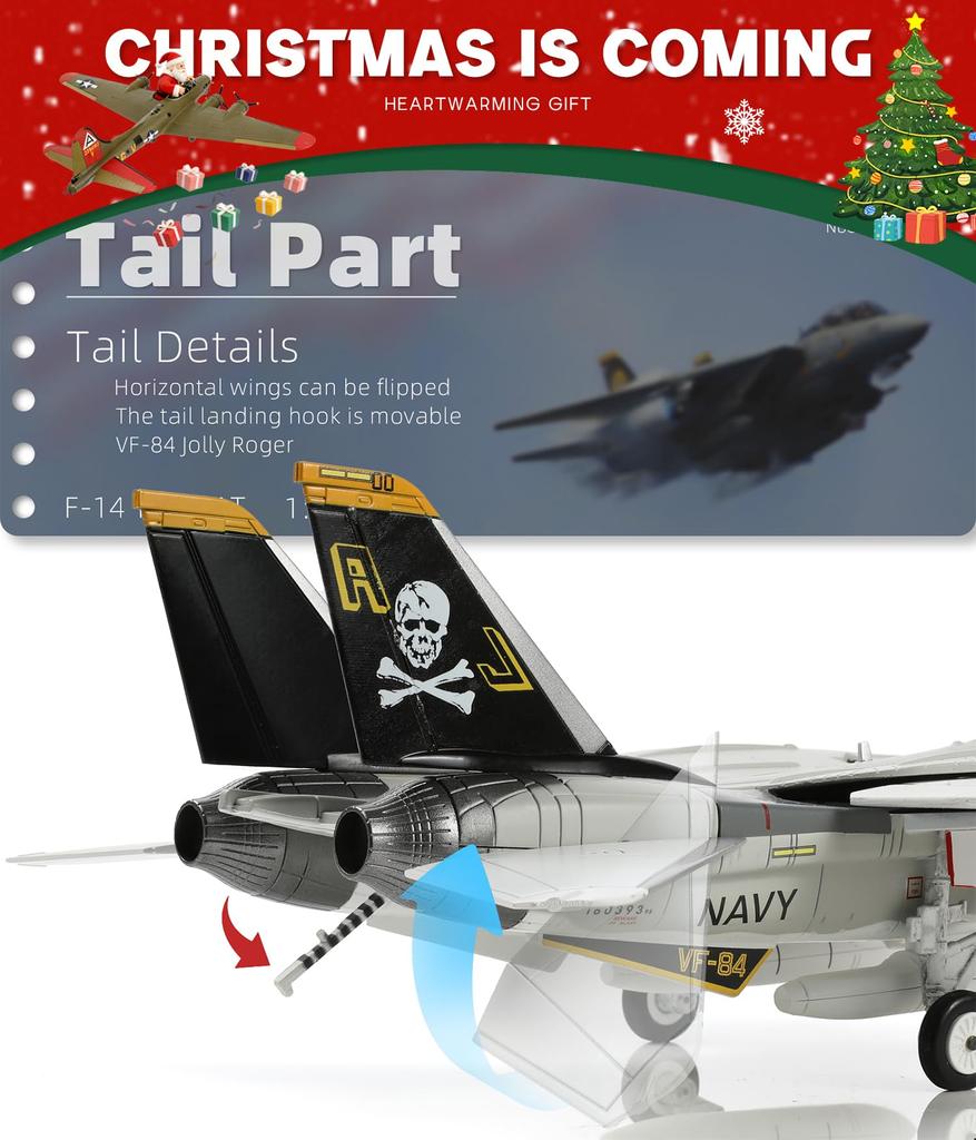 NUOTIE US Navy Tomcat Alloy Model Jolly Rogers Fighter Diecast Aircraft Military Display Fully Assembled 172 F-14 VF-84 Model,