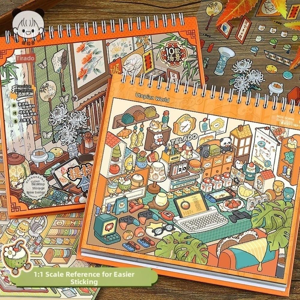 PET Die Cut Workbenches Scene Stickers 11 Scenes Desktop Sticker Scenery Sticker Book Kid Gifts