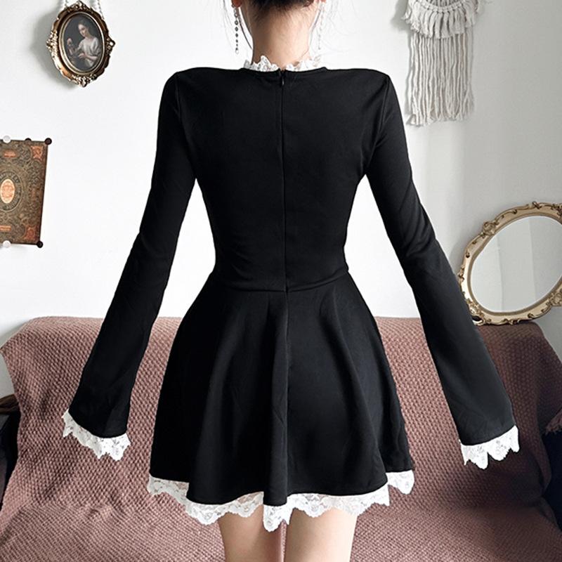 Сплайс кружевное мини-платье для женщин с высокой талией, узкие элегантные платья, женское свадебное ретро-платье, темпераментная женская одежда, новинка