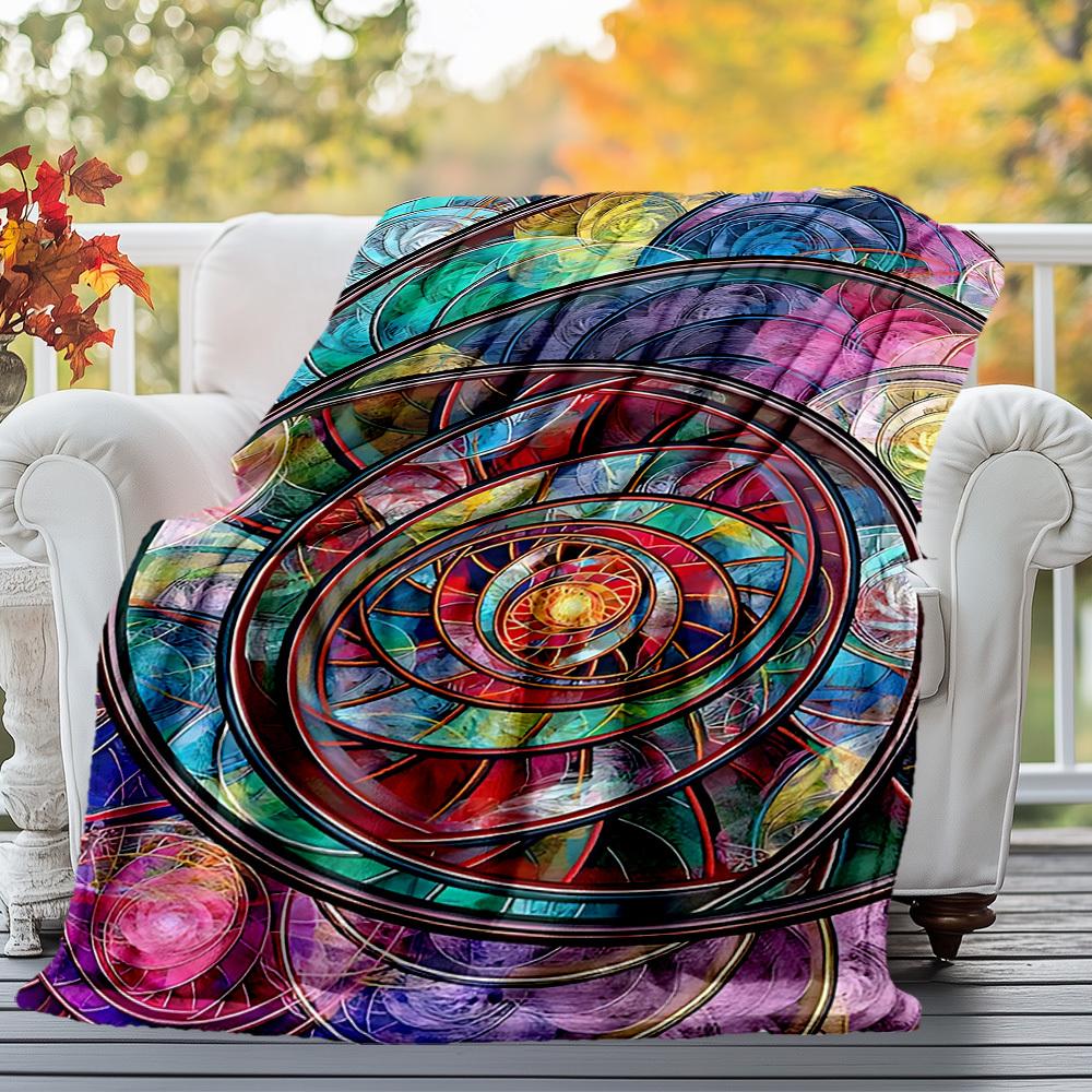 1PC Circles PatternsOutdoor Flannel Blanket - Soft Plush Decor for Picnics, camping, Bedroom, Playroom, Office, or Lunch Break 1357A