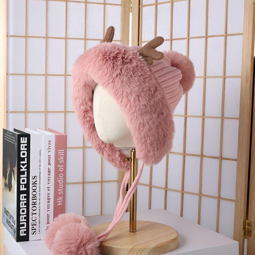 Beanie Hat Antlers Hat Skull Cap Winter Plush Hat Leisure Knit Beanie Children