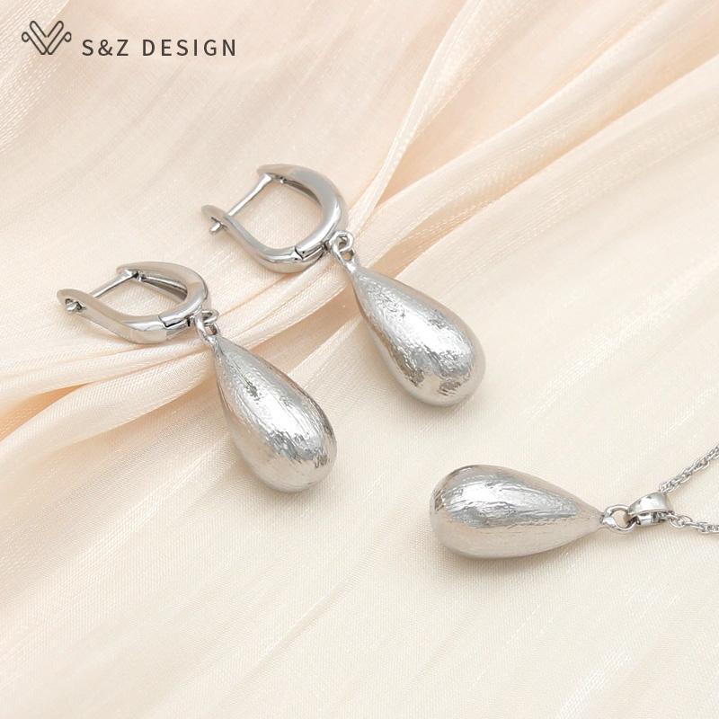 Модные элегантные серьги цвета розового золота с каплями воды, металлические висячие серьги, ожерелье, комплекты ювелирных изделий для женщин, свадебный подарок