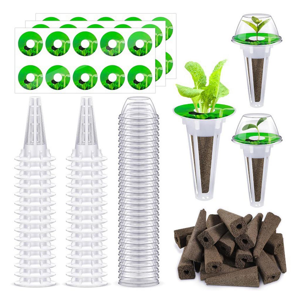 Hydroponic Garden Accessories Pod Kits Including Grow Baskets Clear Insulation Lids Plant Grow Sponges Labels for Seed