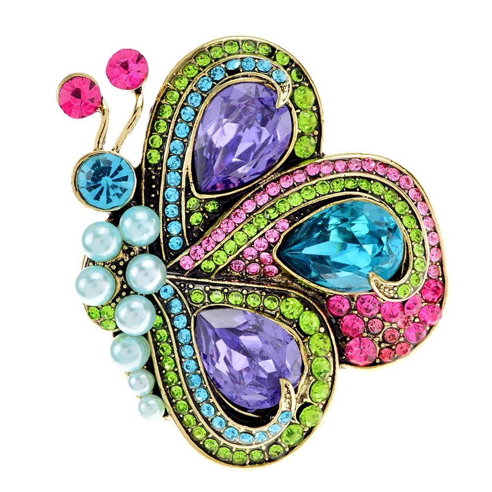 Blucome Новые броши-бабочки для женщин, винтажные жемчужные разноцветные стразы, милые свадебные броши с насекомыми, повседневная брошь, булавки, ювелирные изделия