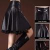 Women's Artificial Leather Skirt High Waist Sexy Lace Stitching A-line Skirt Autumn Winter Sexy Black Pleated Skirt