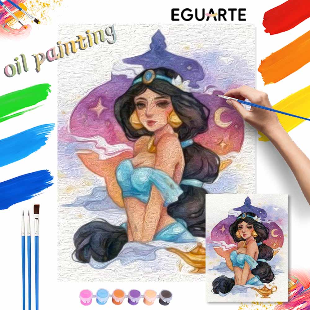 Disney DIY Oil Painting Art Painting Kit Princess Jasmine Home Wall Decor Handmade Gift for Room Aesthetic Modern Art Craft Supplies