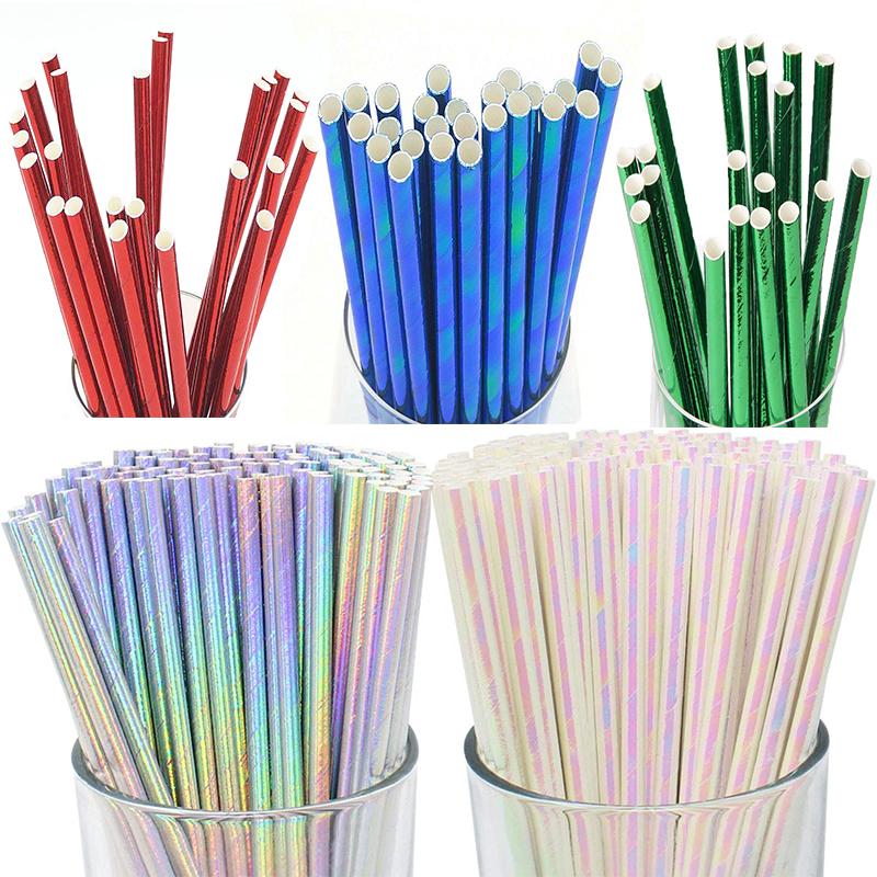 25 шт. фольги золото/серебро радуга одноразовые питьевые цветные бумажные трубочки рождественский свадьба день рождения украшения вечеринка мероприятия принадлежности