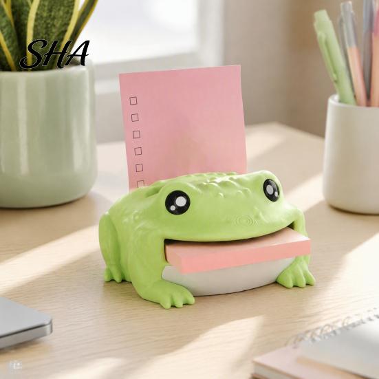 Adhesive Note Dispenser with Pen Holder Cute Frog Dispenser, Creative Cartoon Animal Stationery Organizer, 3D Durable Plastic Memo Clip Print