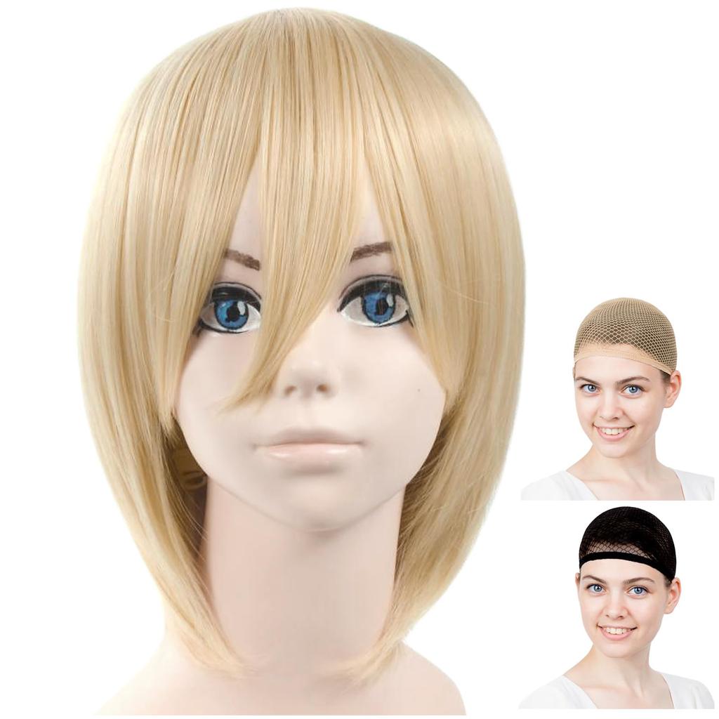 CaseEden Cosplay Wig, Premium, Smooth Short Hair, Blonde, Light Gold, 6006