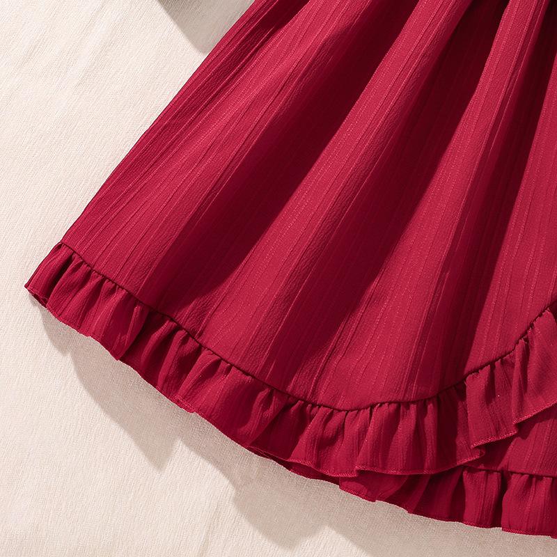 7-12 лет Девочки Платье Летние Новые Платья Модные Рукава-Летки Завязки Текстура Тонкий Темперамент Платье Принцесса Платья