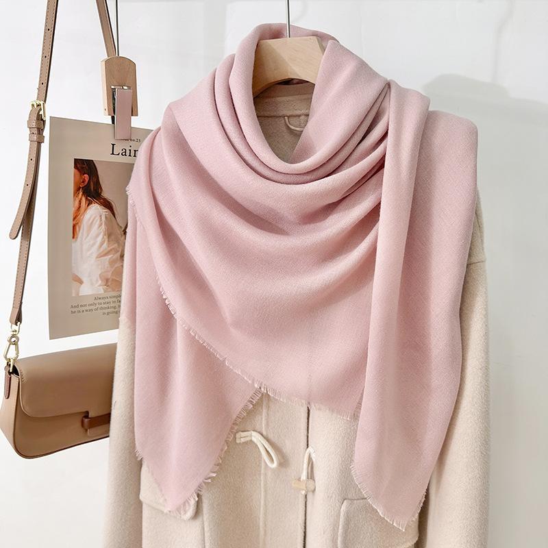 Simple Literary and Artistic Yarn with Sunscreen, Elegant Shawl, Women's Solid Color Square Short Fringed Temperament Scarf