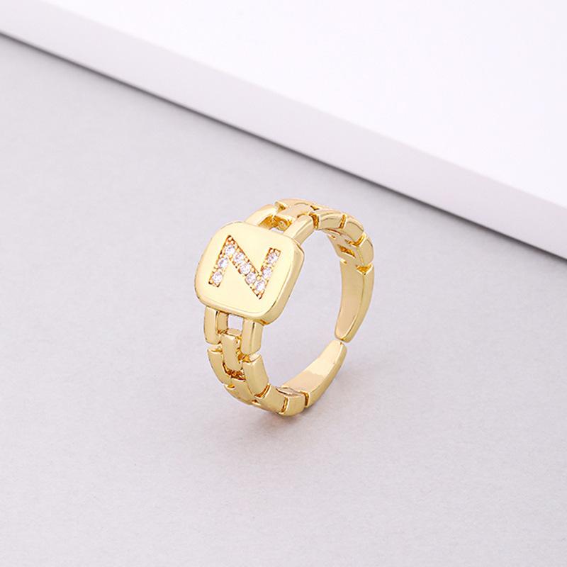 Initial Letter Ring Women Trendy Adjustable Pave Micro Zirconia Hollow Finger Ring For Women Jewelry Gift