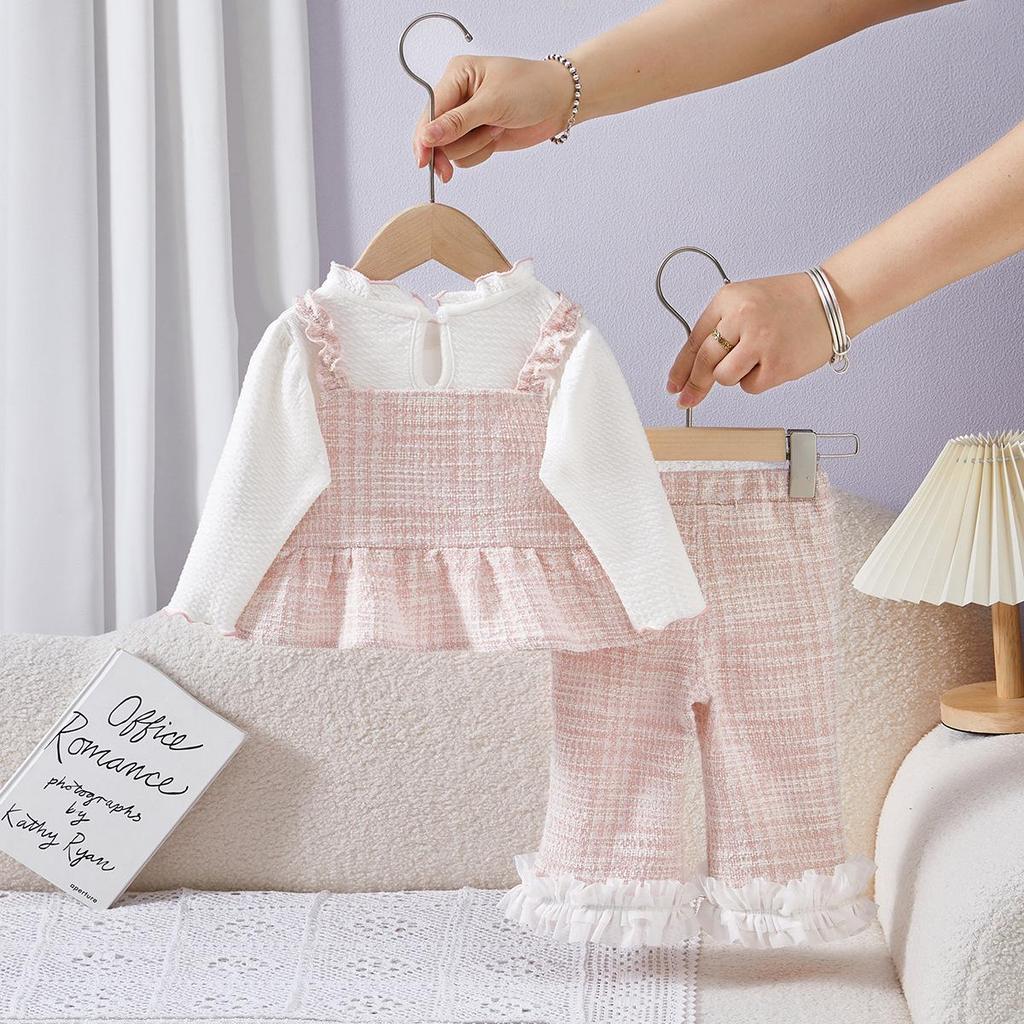 Модный корейский стиль 2025 года, розовый цветочный осенний комплект-тройка для девочек