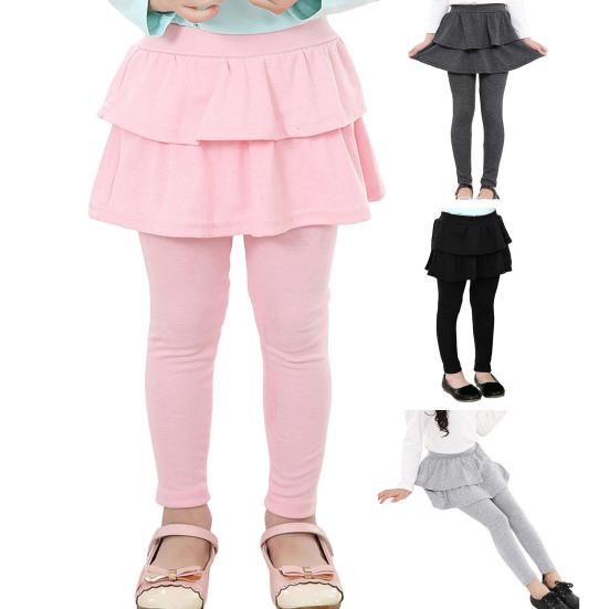 Юбка-кюлоты для девочек, однотонная юбка-шорты с оборками и средней посадкой, эластичные облегающие брюки для девочек, повседневная одежда