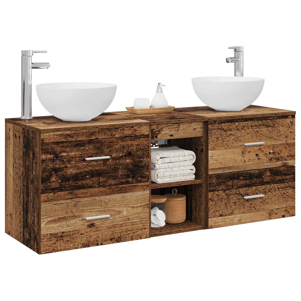 Bathroom Cabinet Set 3 pcs Reclaimed Wood 129 x 35 x 80 cm