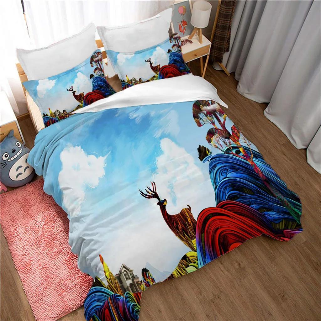 Пододеяльник Олень Кинг/Квин Сайз, дикая природа Олени Огонь Принт Постельное белье Набор Для Подростков Взрослых Мужчин, Коричневый Лось Животное Пододеяльник