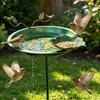 Outdoor Metal Bird Bath for Garden, Stake Mounted Bird Water Tray with Antique Green Finish for Yard Lawn or Balcony Outdoor Use Single Unit