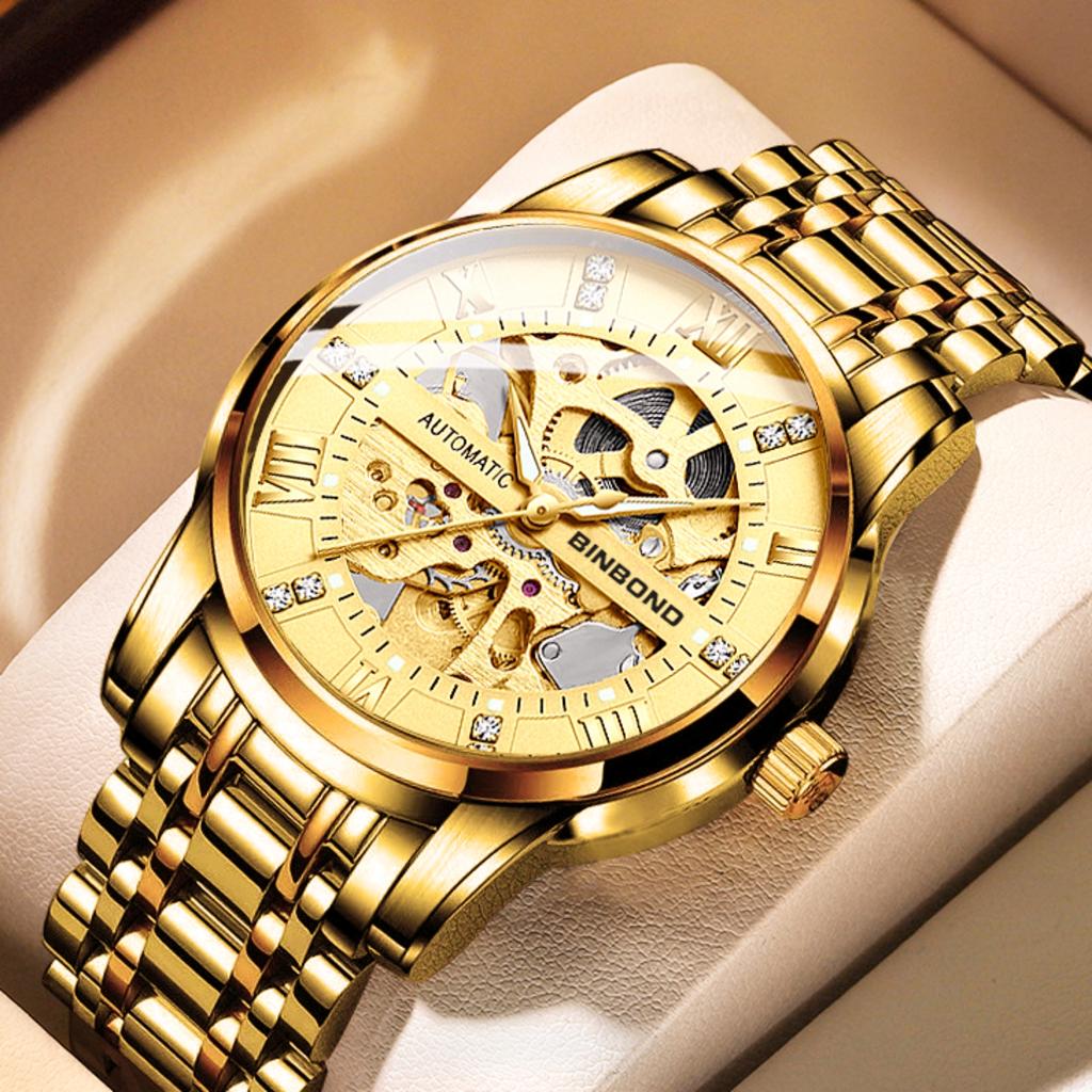 Автоматические механические мужские часы-скелетоны из полой нержавеющей стали с подсветкой, водонепроницаемые наручные часы Relogio Masculino