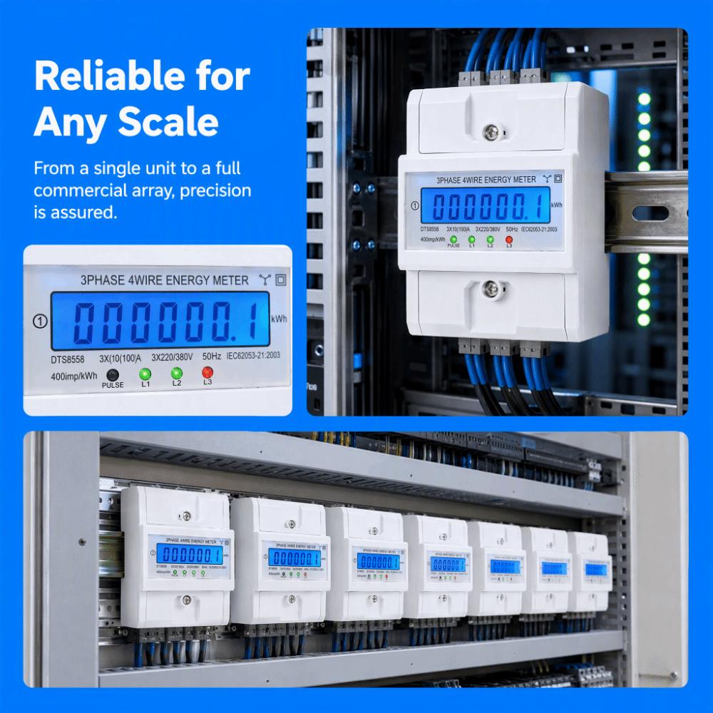 High-precision 3-Phase DIN-Rail Energy Meter LCD Display 4-Wire KWh Meter Commercial Plaza