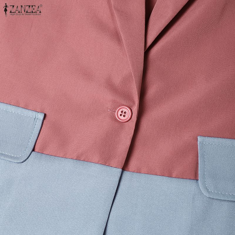ZANZEA Женский повседневный кардиган-блейзер с длинными рукавами и лацканами с острыми углами, тонкий, в стиле пэчворк