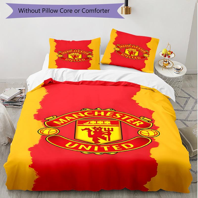 3pcs Duvet Cover Set (1*Duvet Cover + 2*Pillowcase, Without Core), Football United F.C Print Soft All‑Season Bedding Set, Home Bedroom Decor Gift