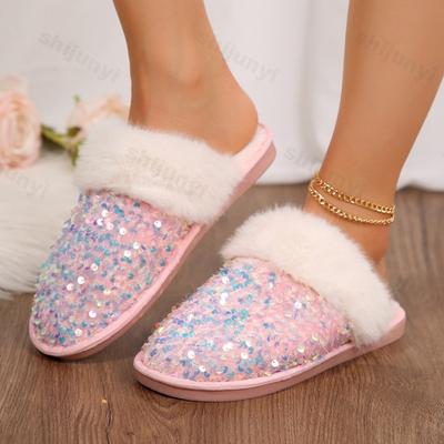 Модные женские хлопковые тапочки 2025 Зима Новинка Блестящие Модные Легкие Удобные Утепленные Плюшевые Туфли Для Дома Теплые Нескользящие Домашние Тапочки