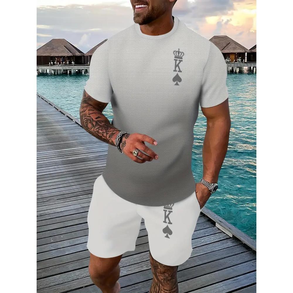 Мужской комплект: футболка и шорты с 3D принтом Королевской Короны, повседневный гавайский комплект
