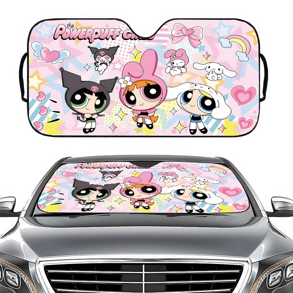 P-Powerpuff-GirlS Anime Car Sun Shade Front Window Sunshade For Most Sedans SUV Blocks Max Uv Rays Keep Your Vehicle Cool