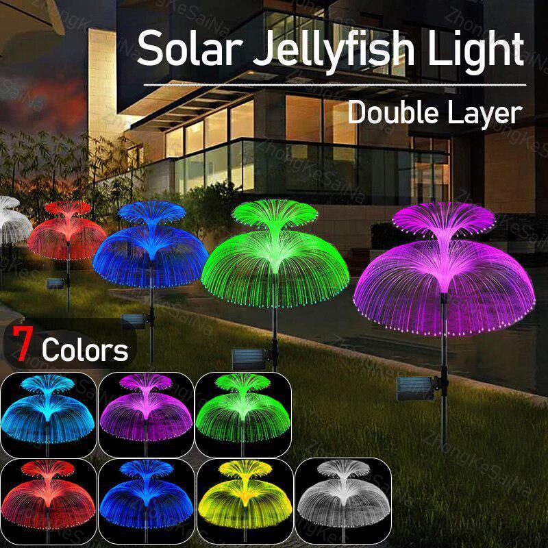2/1Pcs Solar Double-Layer Jellyfish Light LED Garden Light Outdoor Waterproof Lawn Light for Backyard/Pathway/Holiday Decor