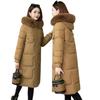 Куртка женская длинная с меховым воротником выше колена, новая зимняя женская тонкая куртка с капюшоном