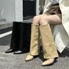 2025 Autumn and Winter Pointed Trouser Boots New Simple and Versatile Thick Heel High Boots
