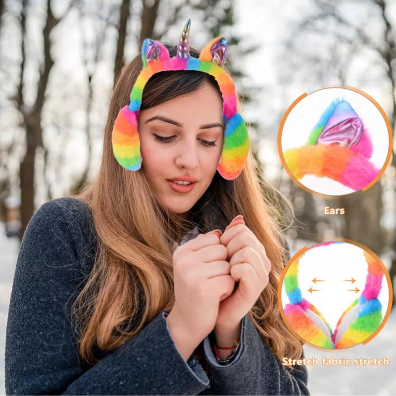 Милые детские теплые наушники с мультяшным единорогом, плюшевые в стиле кролика для зимнего использования