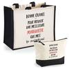 Coffret duo (cabas + trousse) - PLANETEE - Duo cabas jute Marguerite "ça n'existe pas" - Jute/Coton - 33x42 cm