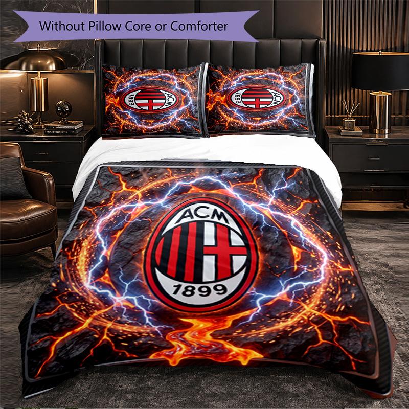 AC Milan Pattern 3 Pieces Bedding Set Soft Microfiber Duvet Cover with Pillow Cases for Bedroom
