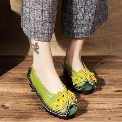 2024 Горячая женская обувь из натуральной кожи ручной работы из натуральной кожи, туфли National Wind Single, туфли Peas, туфли с мягкой подошвой для мам