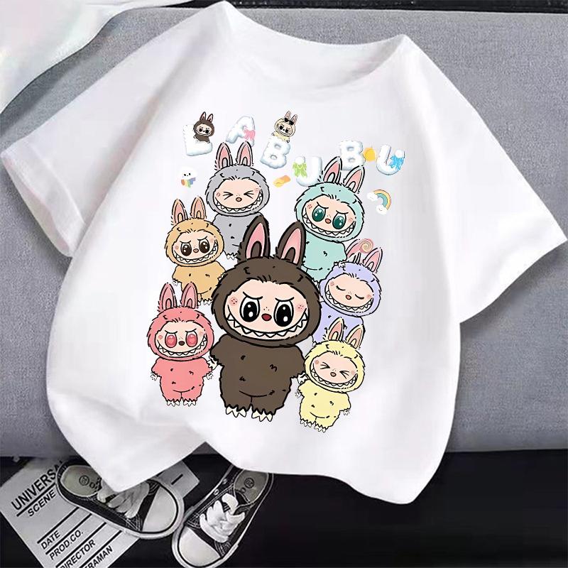 Kids Cartoon Cotton T-shirt Labubued Children Anime Print Tee Girl Fashion Casual Clothes Summer Cute Short Sleeve Clothing Gift