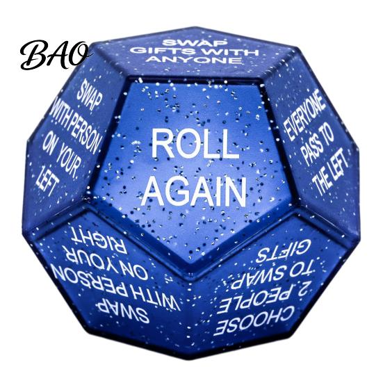 Secret Santa Game Props Swap Gift Exchange Dice, 12-Side Glitter Christmas Stocking Stuffers, Ideas Holiday Gathering Activities Dice for Family