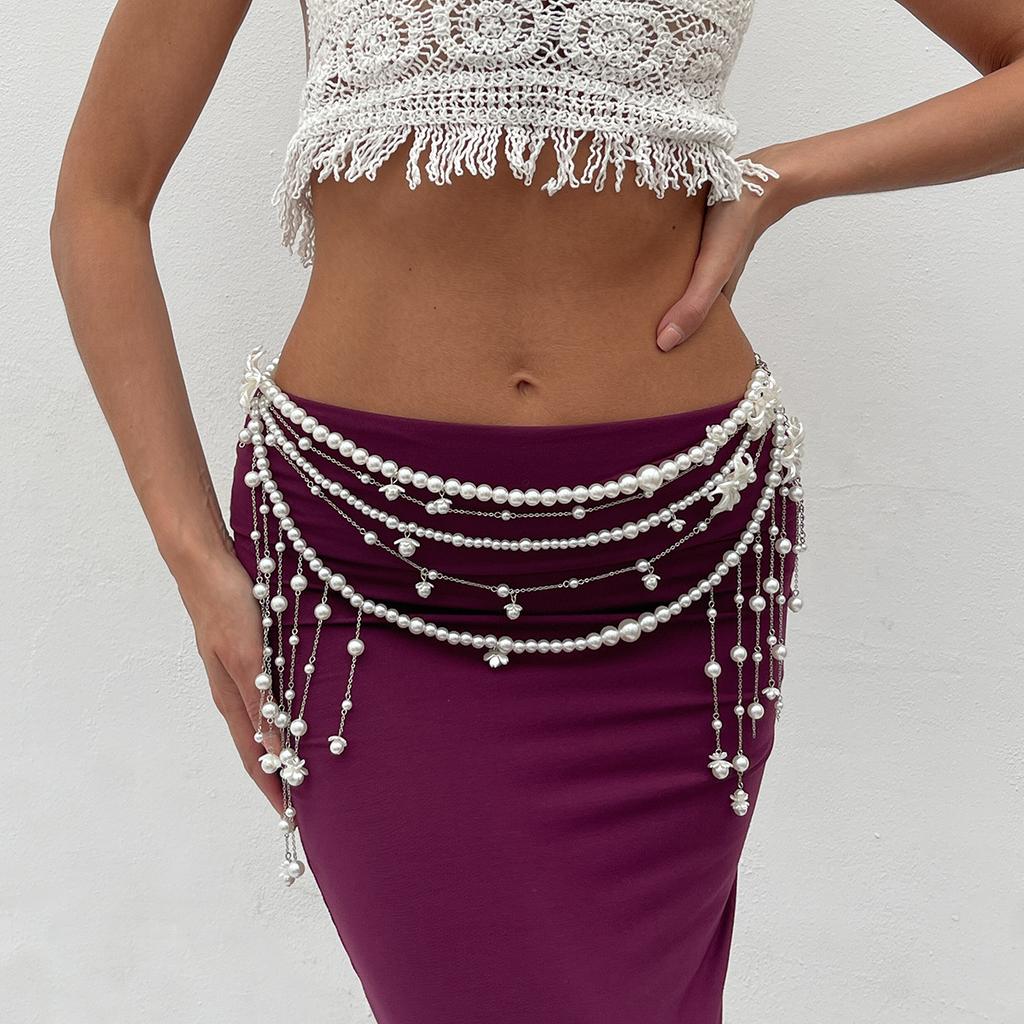 Многослойная цепочка на талию с кисточками из жемчуга и бусин, сексуальная, уложенная цепочка на тело с бусинами, легкая, роскошная, изящная верхняя одежда, ниша, высокое чувство женских украшений