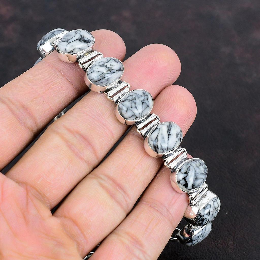 Браслет из драгоценных камней Pinolith Jasper, старинные ювелирные изделия, браслет ручной работы, браслет из стерлингового серебра 925 пробы, регулируемый браслет-цепочка, подарки для матери