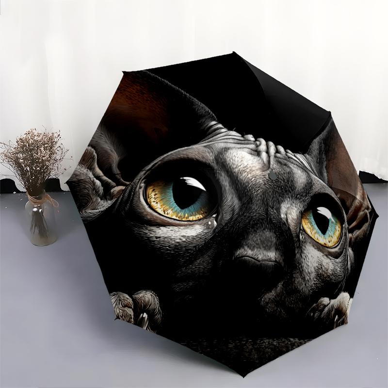 Узор с черной бесшерстной кошкой, автоматический складной зонт, портативная и складная конструкция, 8 спиц, рождественский или день рождения подарок.
