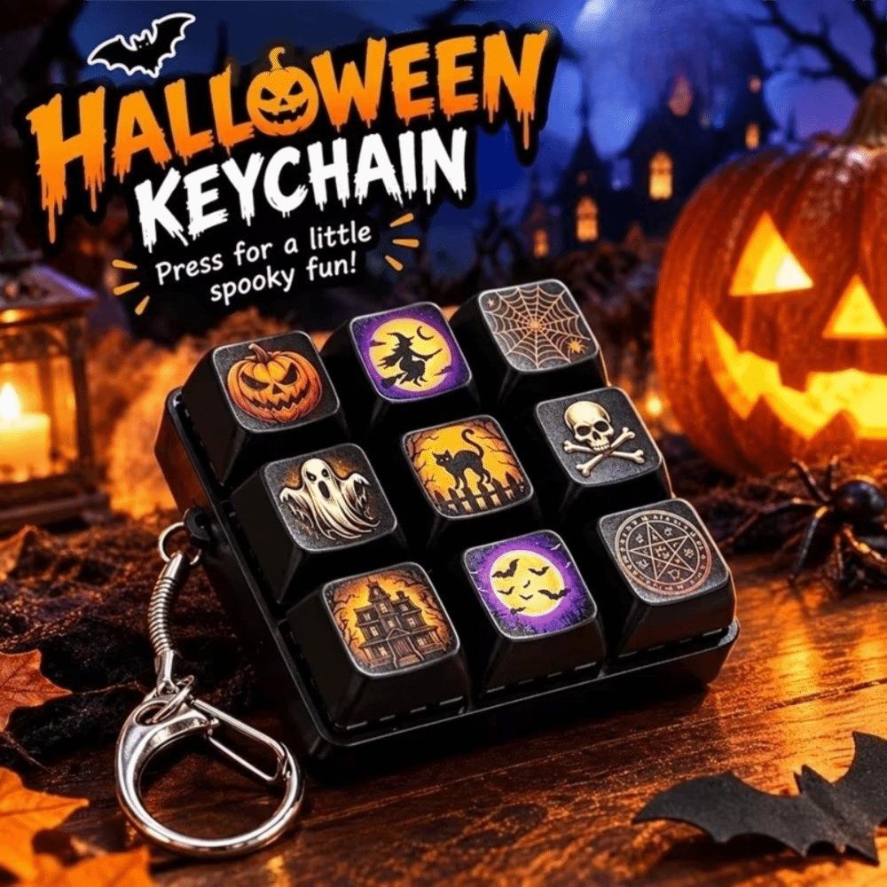 9-Key Fidget Keychain Pumpkin Ghost Keycap Clicker Keychain Clicker Fidget Keyring Halloween Party