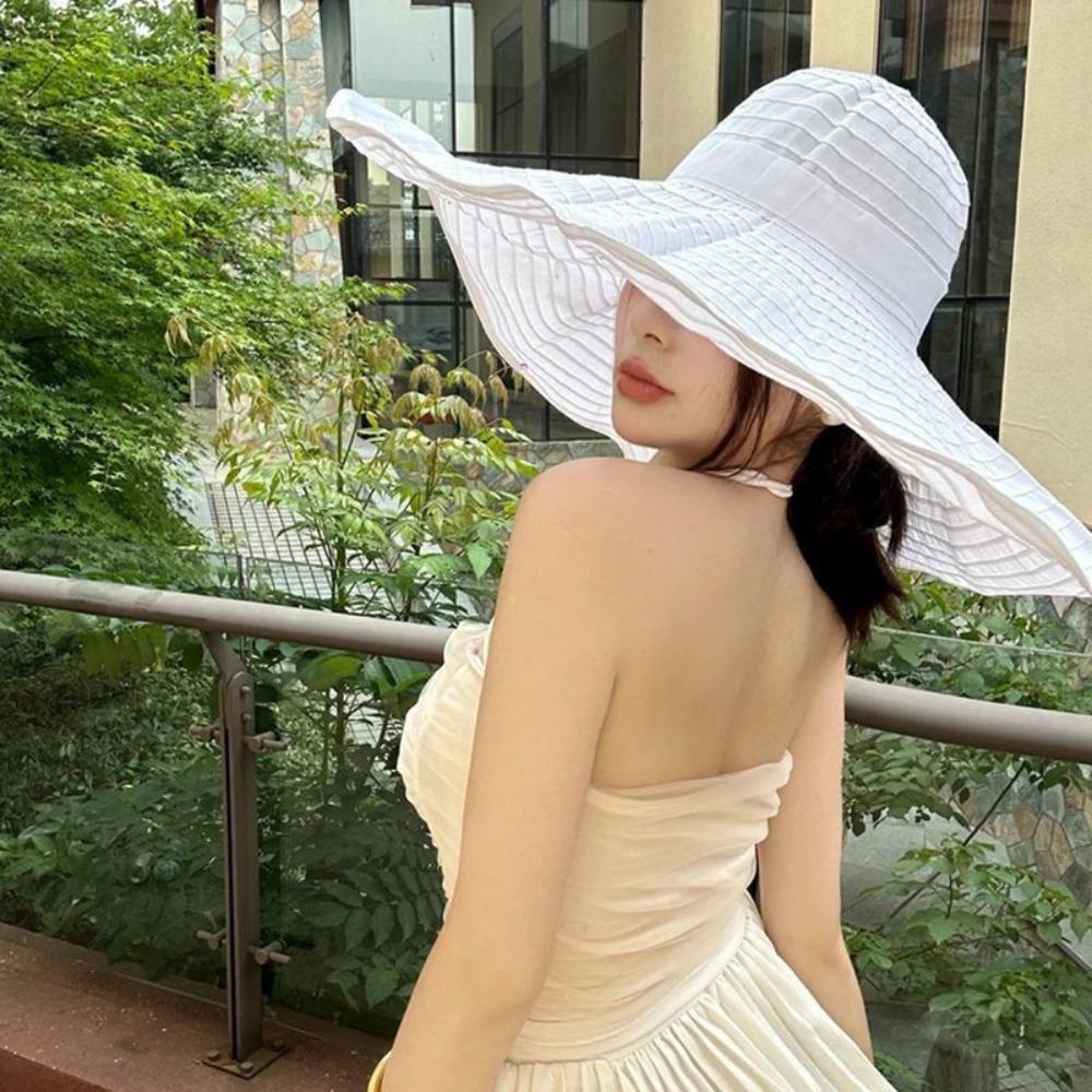 UV Anti DIY Moldable Wide Brim Hat Bowknot Women Sun Hat Simple Plastic Bucket Hat  Famale