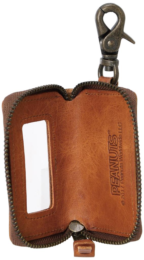Peanuts Japan Japanese Pattern Key Case Sense Fan Smart Key Compatible Genuine Leather Cowhide Leather Window Zipper Snoopy Camel [Nadaya] Men's