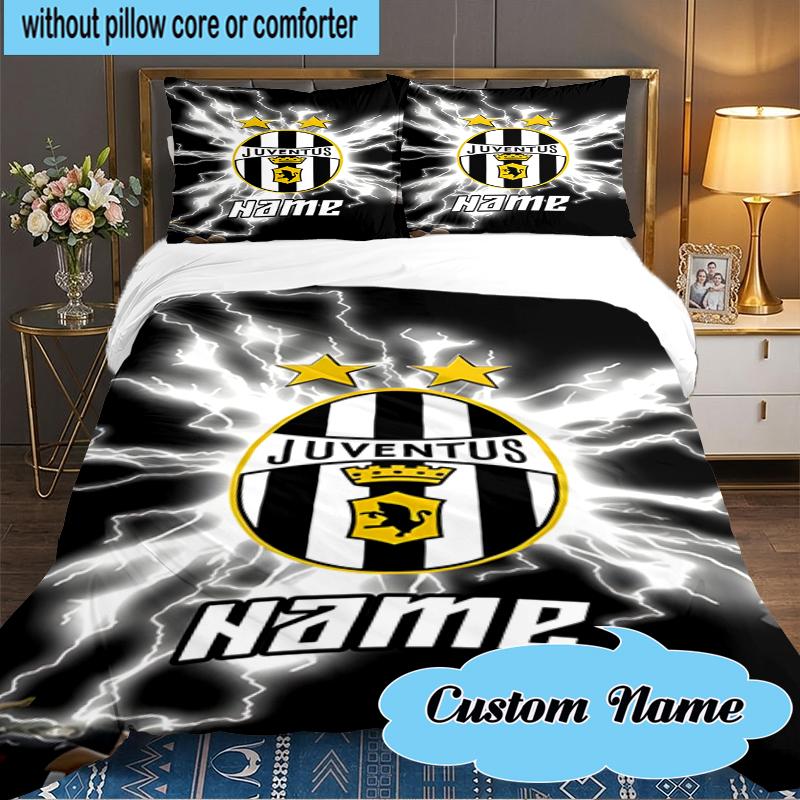 Custom Name Juventus Sportive Bedding Set 3pcs, Bedding Set Including 1pc Duvet Cover And 2pcs Pillowcases for Bedroom, Dormitory Gift
