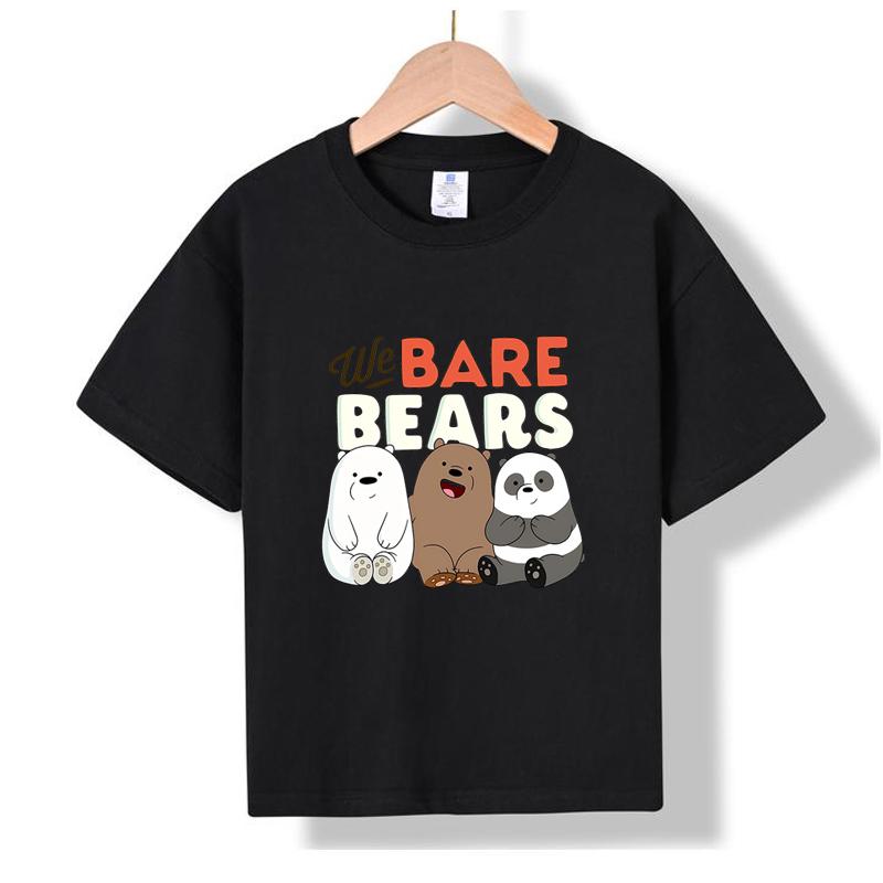 MC-86 MINISO 2026 Лето Детская Хлопковая Футболка We Bare Bears Милый Мультяшный Гризли, Панда и Белый Медведь с Короткой Рукавой для Мальчиков и Девочек