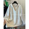 Fashion  V-neck Hooded Sweatshirt Jacket for Women's Autumn and Winter New Loose and Lazy Niche Tops