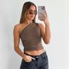 Winter New Style Solid Color One-shoulder Halter Pleated Vest Top T-shirt Women